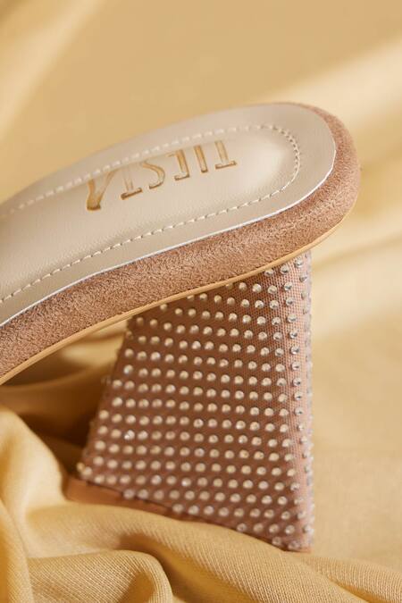 Shop Tiesta Beige Studs Diamond Stone Embellished Block Heels Online at Aza Fashions Shop_Tiesta_Beige Studs Diamond Stone Embellished Block Heels _Online_at_Aza_Fashions