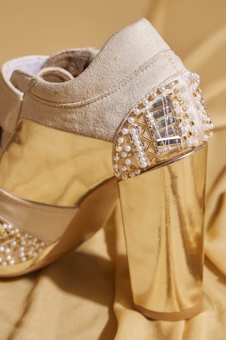 Buy_Tiesta_Gold Pearls Poppy Block Festive Sneaker Boots _Online_at_Aza_Fashions