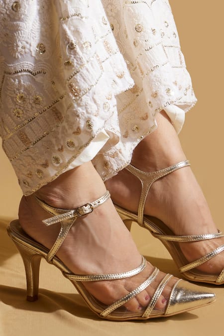 Tiesta_Gold Metallic Stiletto Heels _at_Aza_Fashions