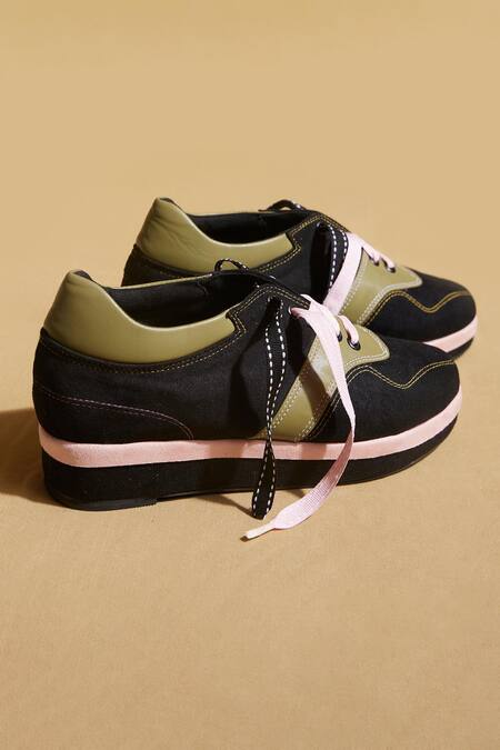 Tiesta_Black Green And Pink Platform Sneakers _at_Aza_Fashions