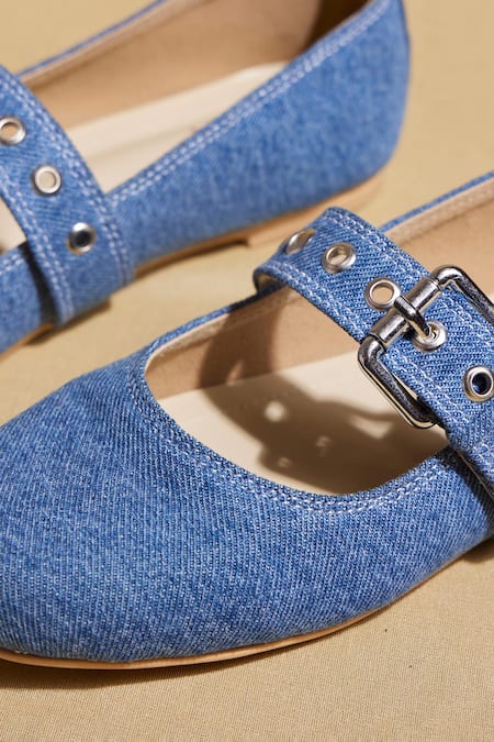 Shop Tiesta Blue Custom Denim Ballet Flats Online at Aza Fashions Shop_Tiesta_Blue Custom Denim Ballet Flats _Online_at_Aza_Fashions