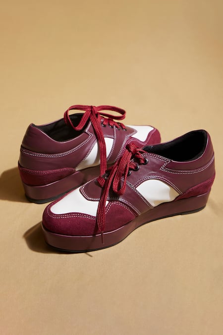 Tiesta Maroon Leather Sneakers