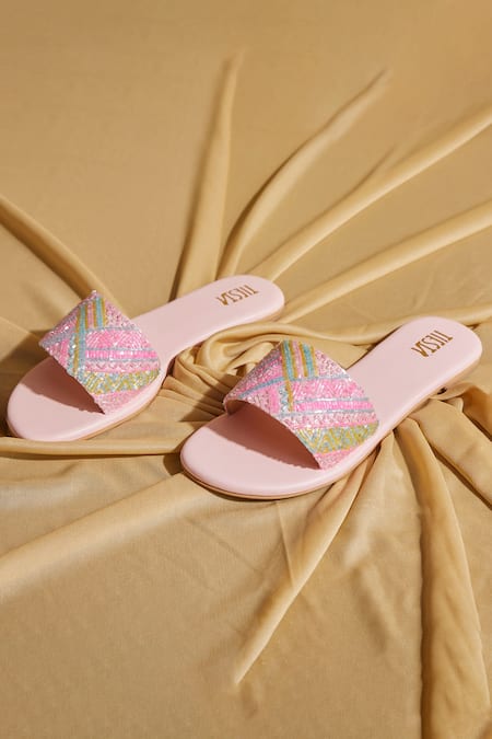 Tiesta Hand Embroidered Neon Pink Sliders 