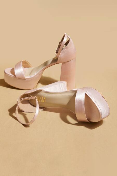 Tiesta_Rose Gold Satin Open Toe Pumps _at_Aza_Fashions