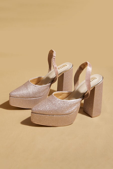 Tiesta Glitter Pointed Toe Platform Pumps 