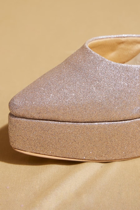 Tiesta_Rose Gold Glitter Pointed Toe Platform Pumps _at_Aza_Fashions