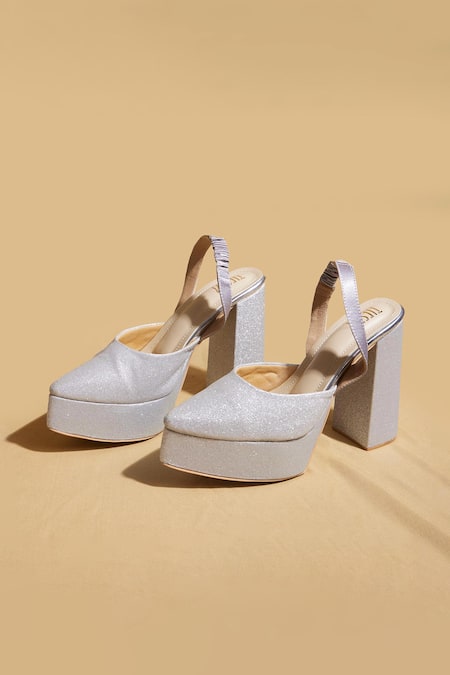 Buy_Tiesta_Silver Glitter Pointed Toe Platform Pumps _Online_at_Aza_Fashions