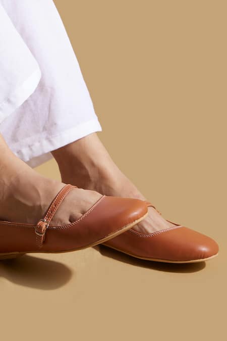 Buy_Tiesta_Brown Custom Tan Ballerinas _Online_at_Aza_Fashions