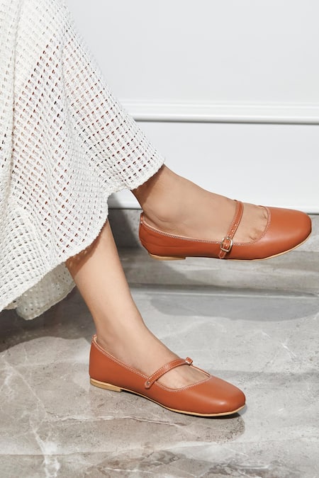 Shop_Tiesta_Brown Custom Tan Ballerinas _Online_at_Aza_Fashions