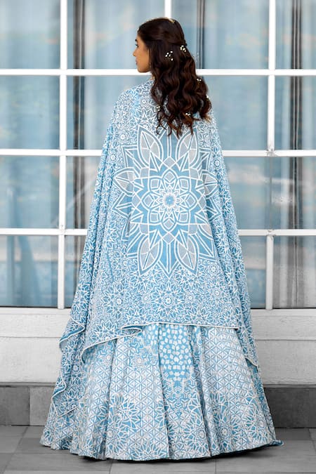 SHASHA GABA Embellished Blue Lehenga Set 