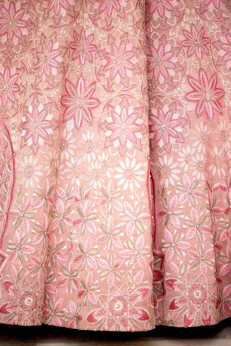 Shop SHASHA GABA Pink Tissue Sequins, Embroidery V-neck Blush Blossom Embellished Lehenga Set Shop_SHASHA GABA_Pink Tissue Sequins, Embroidery V-neck Blush Blossom Embellished Lehenga Set