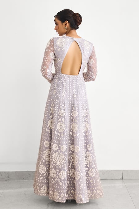 SHASHA GABA Embroidered Grey Gown 