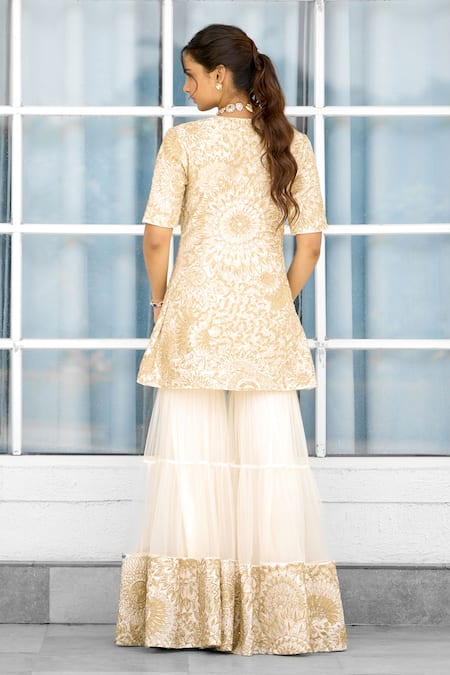 SHASHA GABA Gold Ivory Kurta With Sharara  