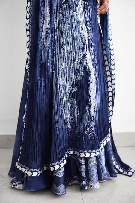 Shop_SHASHA GABA_Blue Satin, Silk Sequins Sweetheart Neck Swirl Corset Lehenga Set  _Online_at_Aza_Fashions