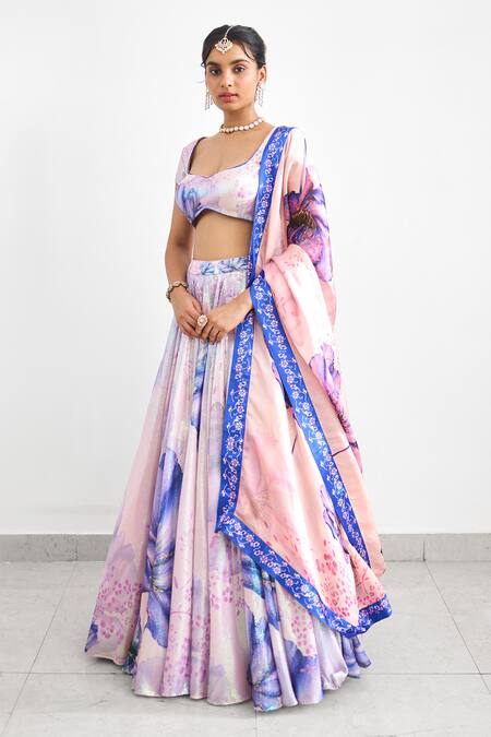 SHASHA GABA_Purple Georgette Sequins Square Neck Lehenga Set _Online_at_Aza_Fashions
