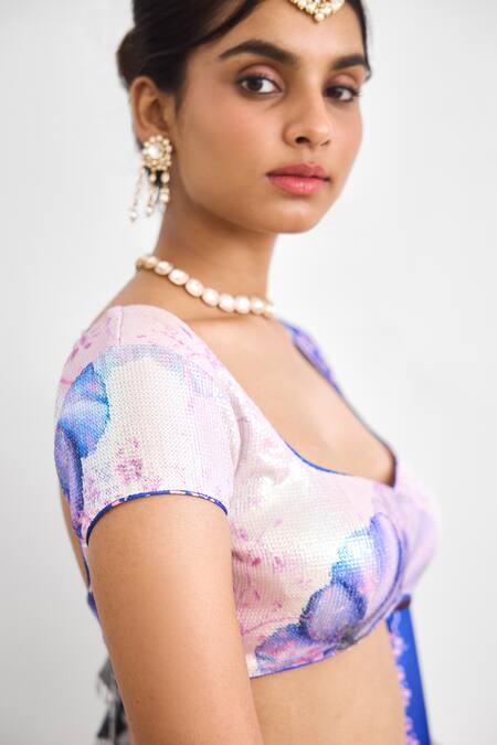 Buy_SHASHA GABA_Purple Georgette Sequins Square Neck Lehenga Set _Online_at_Aza_Fashions