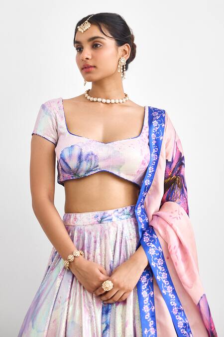 Shop_SHASHA GABA_Purple Georgette Sequins Square Neck Lehenga Set _Online_at_Aza_Fashions