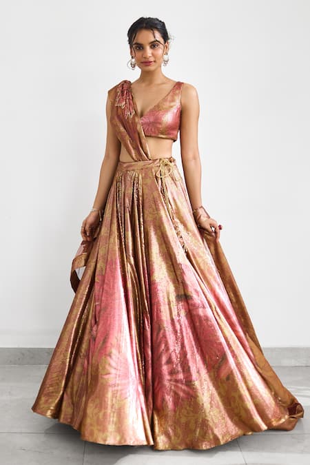 SHASHA GABA Golden Sequins Lehenga Set 