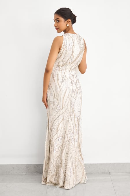 SHASHA GABA Embroidered Floor Length Gown 