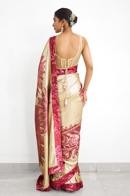 SHASHA GABA Golden Sequins Saree & Corset Set 