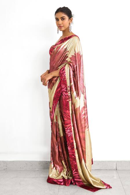 Shop_SHASHA GABA_Gold Georgette Sequins Sweetheart Neck Saree And Corset Set _Online_at_Aza_Fashions