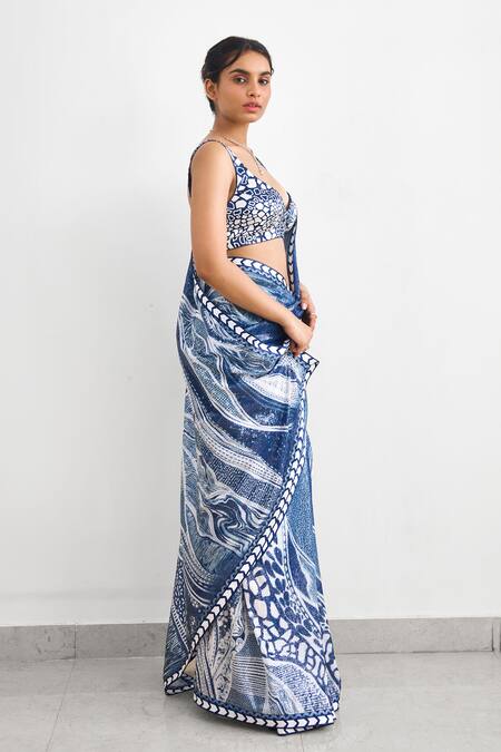 Buy_SHASHA GABA_Blue Georgette Sequins Sweetheart Neck Swirl Sequence Saree Set _Online_at_Aza_Fashions