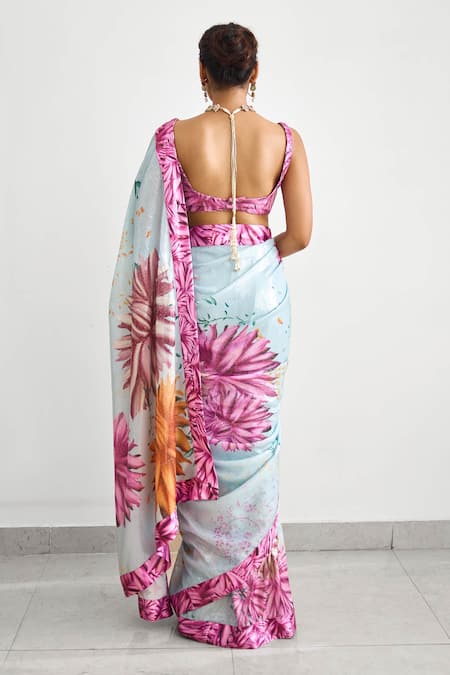 SHASHA GABA Bright Flower Sequins Saree Set 