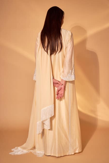 Ohaila Khan Butter Yellow Hand Embroidered Kaftan Set 