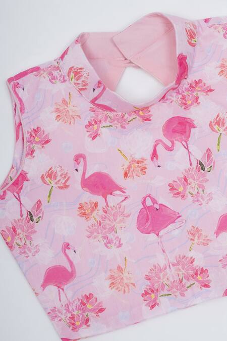 Buy_Little Bansi_Pink Chanderi Silk Zari Light Printed Saree Set 