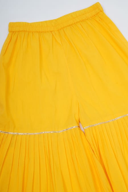 Buy Little Bansi Yellow Chanderi Silk Embroidery, Sequins Haldi Kurta Sharara Set Online at Aza Fashions Buy_Little Bansi_Yellow Chanderi Silk Embroidery, Sequins Haldi Kurta Sharara Set _Online_at_Aza_Fashions