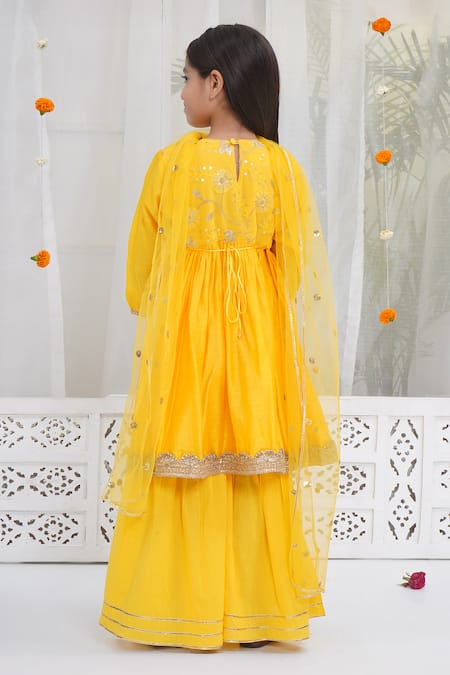 Little Bansi Haldi Yellow Embroidered Kurta Sharara Set 