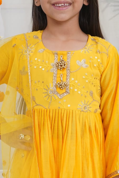 Buy Little Bansi Yellow Chanderi Silk Embroidery, Sequins Haldi Kurta Sharara Set Buy_Little Bansi_Yellow Chanderi Silk Embroidery, Sequins Haldi Kurta Sharara Set