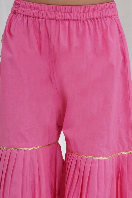 Little Bansi_Pink Chanderi Silk Zari, Sequins Embroidered Cranberry Kurta Set _Online_at_Aza_Fashions