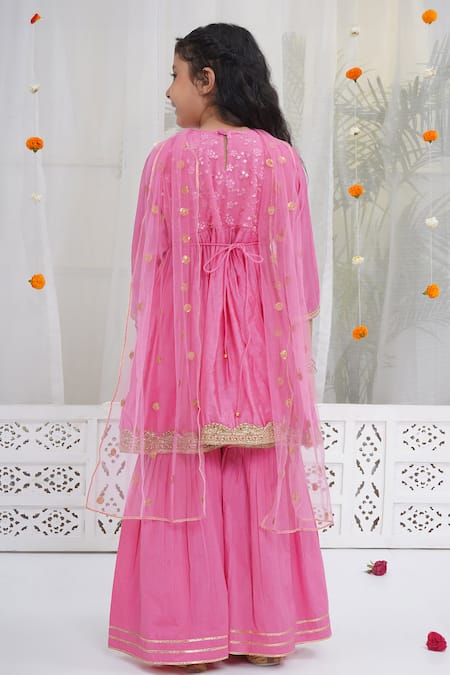Little Bansi Embroidered Cranberry Pink Kurta Set 