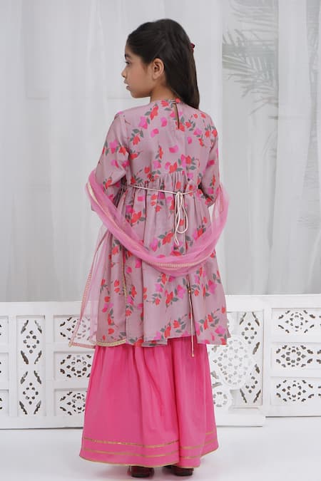 Little Bansi Printed Dusky Rose Pink Kurta Sharara Set 