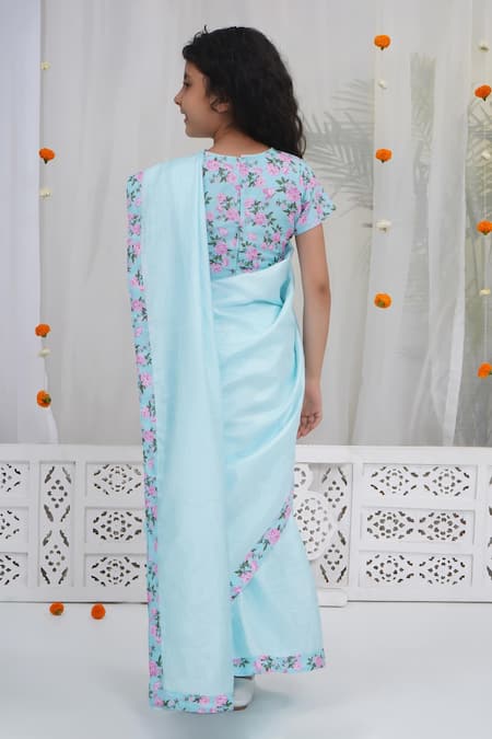 Little Bansi Designer Printed Saree & Blouse Set 