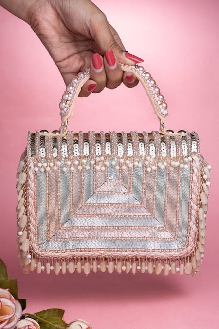 Nayaab By Sonia Pink Sequins, Beads Matto Splendour Kasse Box Clutch 