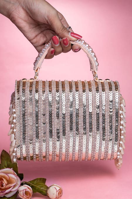 Shop Nayaab By Sonia Pink Sequins, Beads Matto Splendour Kasse Box Clutch at Aza Fashions Shop_Nayaab By Sonia_Pink Sequins, Beads Matto Splendour Kasse Box Clutch _at_Aza_Fashions