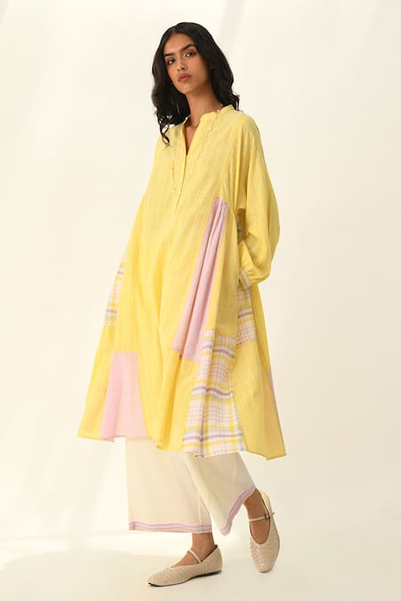 Payal Pratap Patchwork Panel Yellow Dress 