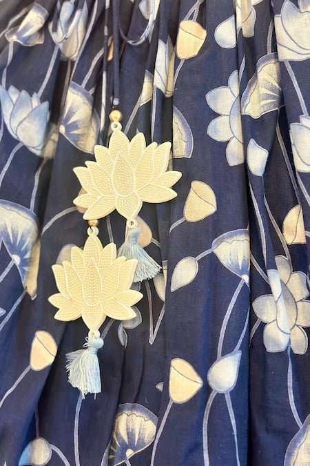 Shop_Rage Attire-Sweta Saria_Blue Cotton Tassels Lotus Lehenga Set _Online_at_Aza_Fashions