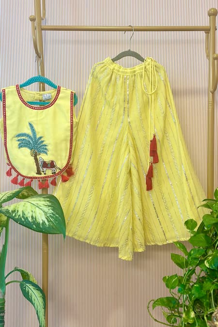 Rage Attire-Sweta Saria Cow & Palm Tree Embroidered Top & Palazzo Set 