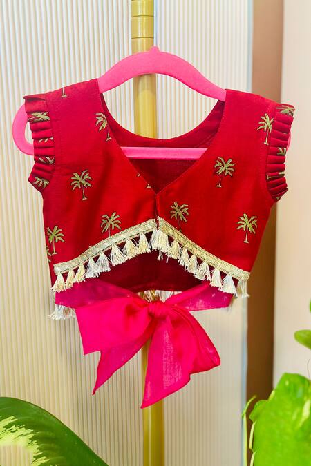 Rage Attire-Sweta Saria_Red Chanderi Cotton, Silk Fringe Pichwai Printed Lehenga Set_Online_at_Aza_Fashions