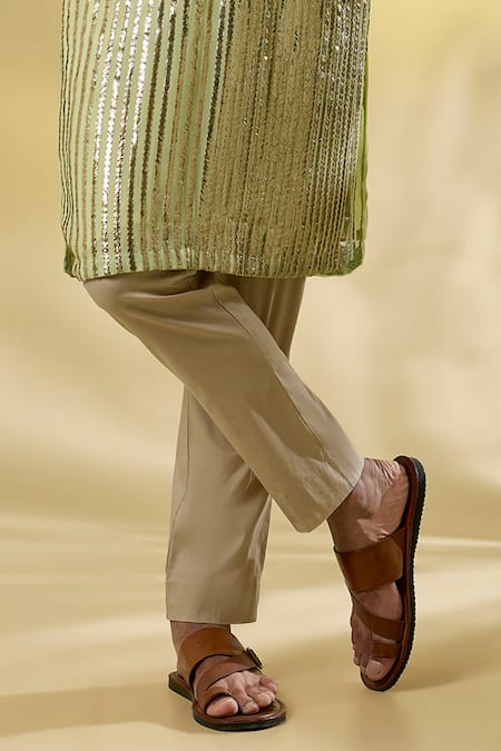 Rabani & Rakha_Lime Silk Sequins, Gota Patti Green Work Kurta Set _Online_at_Aza_Fashions