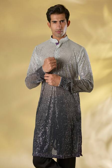 Buy Rabani & Rakha Ivory Silk Sequins Ombre Kurta And Pant Set Online at Aza Fashions Buy_Rabani & Rakha_Ivory Silk Sequins Ombre Kurta And Pant Set _Online_at_Aza_Fashions