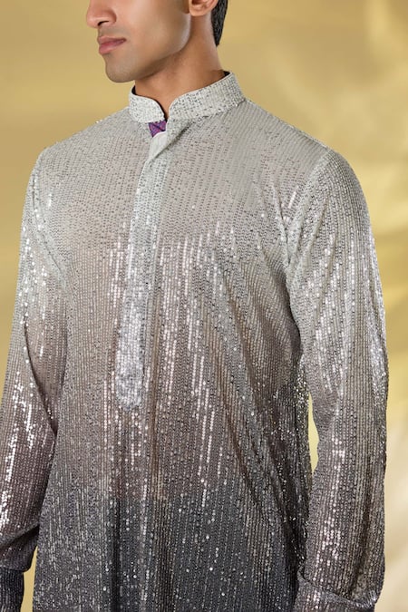 Shop Rabani & Rakha Ivory Silk Sequins Ombre Kurta And Pant Set Online at Aza Fashions Shop_Rabani & Rakha_Ivory Silk Sequins Ombre Kurta And Pant Set _Online_at_Aza_Fashions