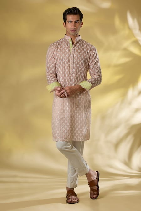 Rabani & Rakha Blush Pink Thread Sequin Kurta Set 