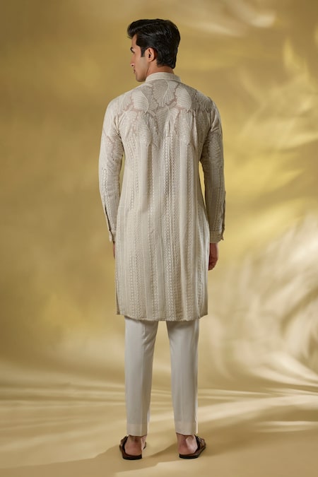 Shop Rabani & Rakha Gray Georgette Embroidery Designer Thread Work Kurta Set at Aza Fashions Shop_Rabani & Rakha_Gray Georgette Embroidery Designer Thread Work Kurta Set _at_Aza_Fashions