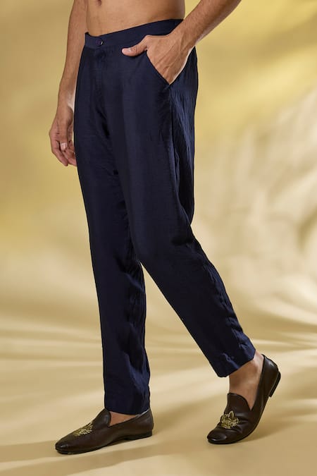 Rabani & Rakha_Blue Georgette Sequins, Embroidery Dark Thread Kurta And Pant Set _Online_at_Aza_Fashions