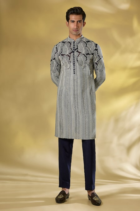 Rabani & Rakha Dark Blue Thread Work Kurta Set 