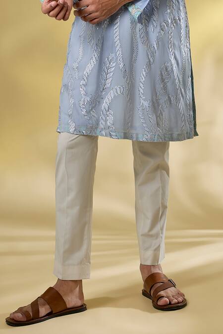 Buy_Rabani & Rakha_Blue Silk Gota Patti, Embroidery Pale Thread Kurta Set _Online_at_Aza_Fashions